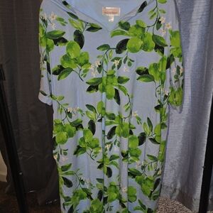 Stan Herman Blue and Green Floral Dress With Pockets